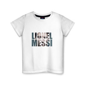 Детская футболка хлопок с принтом Lionel Messi face в Кировске, 100% хлопок | круглый вырез горловины, полуприлегающий силуэт, длина до линии бедер | Тематика изображения на принте: месси