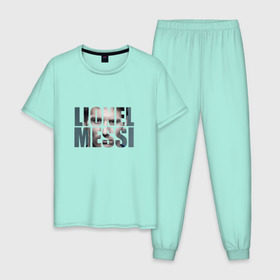 Мужская пижама хлопок с принтом Lionel Messi face в Кировске, 100% хлопок | брюки и футболка прямого кроя, без карманов, на брюках мягкая резинка на поясе и по низу штанин
 | месси
