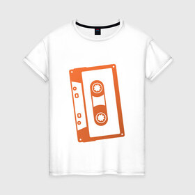 Женская футболка хлопок с принтом Кассета в Кировске, 100% хлопок | прямой крой, круглый вырез горловины, длина до линии бедер, слегка спущенное плечо | касета | музыка | плеер | ретро