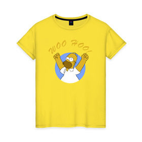 Женская футболка хлопок с принтом Homer Simpson Woo Hoo в Кировске, 100% хлопок | прямой крой, круглый вырез горловины, длина до линии бедер, слегка спущенное плечо | homer simpson woo hoo гомер симпсон