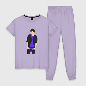 Женская пижама хлопок с принтом Никита Киоссе (Mband) в Кировске, 100% хлопок | брюки и футболка прямого кроя, без карманов, на брюках мягкая резинка на поясе и по низу штанин | mband | группа | она вернется