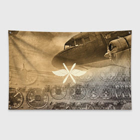 Флаг-баннер с принтом Авиация в Кировске, 100% полиэстер | размер 67 х 109 см, плотность ткани — 95 г/м2; по краям флага есть четыре люверса для крепления | old | авиатор | авиация | ввс | герб | летчику | небо | самолет | чб