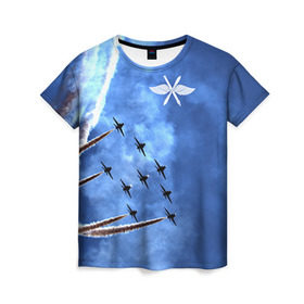 Женская футболка 3D с принтом Самолеты в небе в Кировске, 100% полиэфир ( синтетическое хлопкоподобное полотно) | прямой крой, круглый вырез горловины, длина до линии бедер | авиатор | авиация | ввс | герб | летчику | небо | самолет | флаг