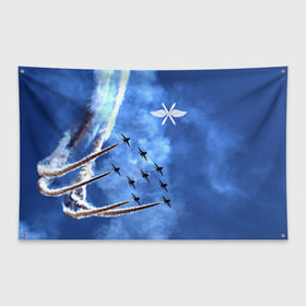 Флаг-баннер с принтом Самолеты в небе в Кировске, 100% полиэстер | размер 67 х 109 см, плотность ткани — 95 г/м2; по краям флага есть четыре люверса для крепления | авиатор | авиация | ввс | герб | летчику | небо | самолет | флаг