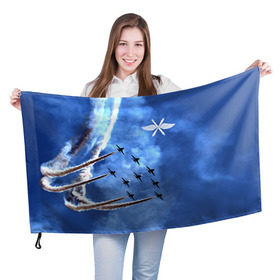 Флаг 3D с принтом Самолеты в небе в Кировске, 100% полиэстер | плотность ткани — 95 г/м2, размер — 67 х 109 см. Принт наносится с одной стороны | авиатор | авиация | ввс | герб | летчику | небо | самолет | флаг