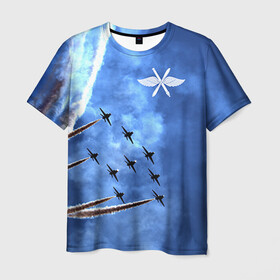 Мужская футболка 3D с принтом Самолеты в небе в Кировске, 100% полиэфир | прямой крой, круглый вырез горловины, длина до линии бедер | авиатор | авиация | ввс | герб | летчику | небо | самолет | флаг