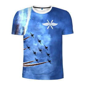 Мужская футболка 3D спортивная с принтом Самолеты в небе в Кировске, 100% полиэстер с улучшенными характеристиками | приталенный силуэт, круглая горловина, широкие плечи, сужается к линии бедра | авиатор | авиация | ввс | герб | летчику | небо | самолет | флаг
