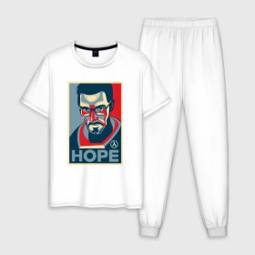 Мужская пижама хлопок с принтом Half-Life HOPE в Кировске, 100% хлопок | брюки и футболка прямого кроя, без карманов, на брюках мягкая резинка на поясе и по низу штанин
 | half life | hl | mr.freeman | мистер фрим | надежда на hl3hope | халф лайф
