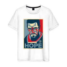 Мужская футболка хлопок с принтом Half-Life HOPE в Кировске, 100% хлопок | прямой крой, круглый вырез горловины, длина до линии бедер, слегка спущенное плечо. | half life | hl | mr.freeman | мистер фрим | надежда на hl3hope | халф лайф