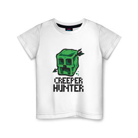 Детская футболка хлопок с принтом Creeper hunter в Кировске, 100% хлопок | круглый вырез горловины, полуприлегающий силуэт, длина до линии бедер | Тематика изображения на принте: крипер | майнкрафт | охотник
