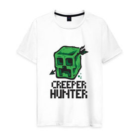 Мужская футболка хлопок с принтом Creeper hunter в Кировске, 100% хлопок | прямой крой, круглый вырез горловины, длина до линии бедер, слегка спущенное плечо. | крипер | майнкрафт | охотник
