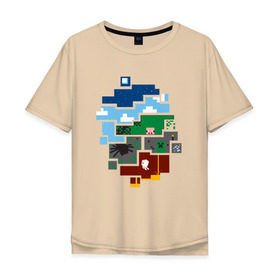 Мужская футболка хлопок Oversize с принтом Minecraft world в Кировске, 100% хлопок | свободный крой, круглый ворот, “спинка” длиннее передней части | Тематика изображения на принте: майнкрафт | мир