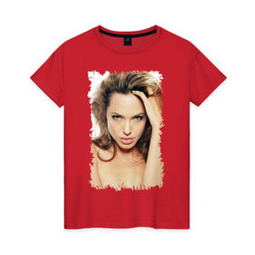 Женская футболка хлопок с принтом Анджелина Джоли в Кировске, 100% хлопок | прямой крой, круглый вырез горловины, длина до линии бедер, слегка спущенное плечо | angelina jolie | анджелина джоли | кинозвезда