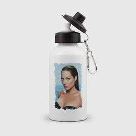 Бутылка спортивная с принтом Angelina Jolie в Кировске, металл | емкость — 500 мл, в комплекте две пластиковые крышки и карабин для крепления | angelina jolie | анджелина джоли | кинозвезда