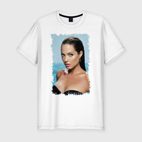Мужская футболка премиум с принтом Angelina Jolie в Кировске, 92% хлопок, 8% лайкра | приталенный силуэт, круглый вырез ворота, длина до линии бедра, короткий рукав | angelina jolie | анджелина джоли | кинозвезда