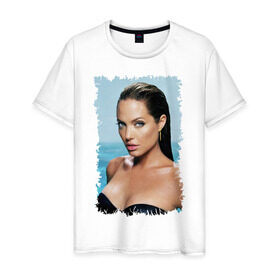 Мужская футболка хлопок с принтом Angelina Jolie в Кировске, 100% хлопок | прямой крой, круглый вырез горловины, длина до линии бедер, слегка спущенное плечо. | angelina jolie | анджелина джоли | кинозвезда