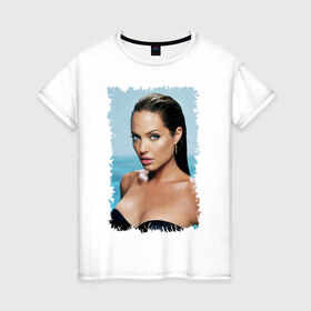 Женская футболка хлопок с принтом Angelina Jolie в Кировске, 100% хлопок | прямой крой, круглый вырез горловины, длина до линии бедер, слегка спущенное плечо | angelina jolie | анджелина джоли | кинозвезда