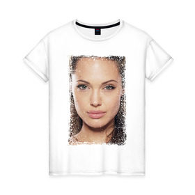 Женская футболка хлопок с принтом Анджелина Джоли (retro style) в Кировске, 100% хлопок | прямой крой, круглый вырез горловины, длина до линии бедер, слегка спущенное плечо | angelina jolie | анджелина джоли | кинозвезда