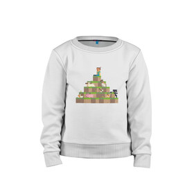 Детский свитшот хлопок с принтом Вершина холма в Minecraft в Кировске, 100% хлопок | круглый вырез горловины, эластичные манжеты, пояс и воротник | minecraft | майнкрафт | холм на котором сидят различные мобы из игры minecraftкубы