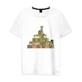 Мужская футболка хлопок с принтом Вершина холма в Minecraft в Кировске, 100% хлопок | прямой крой, круглый вырез горловины, длина до линии бедер, слегка спущенное плечо. | minecraft | майнкрафт | холм на котором сидят различные мобы из игры minecraftкубы