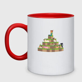 Кружка двухцветная с принтом Вершина холма в Minecraft в Кировске, керамика | объем — 330 мл, диаметр — 80 мм. Цветная ручка и кайма сверху, в некоторых цветах — вся внутренняя часть | minecraft | майнкрафт | холм на котором сидят различные мобы из игры minecraftкубы