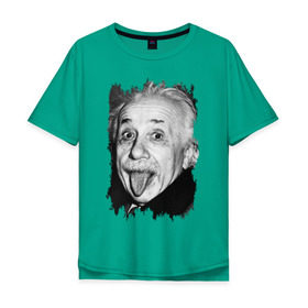 Мужская футболка хлопок Oversize с принтом Энштейн показывает язык в Кировске, 100% хлопок | свободный крой, круглый ворот, “спинка” длиннее передней части | Тематика изображения на принте: albert einstein | альберт энштейн | учёный | физика
