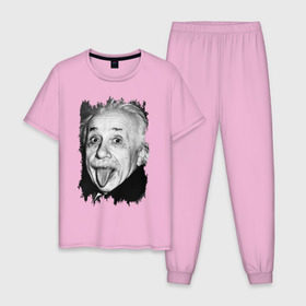 Мужская пижама хлопок с принтом Энштейн показывает язык в Кировске, 100% хлопок | брюки и футболка прямого кроя, без карманов, на брюках мягкая резинка на поясе и по низу штанин
 | Тематика изображения на принте: albert einstein | альберт энштейн | учёный | физика