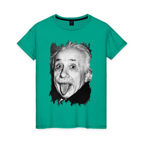 Женская футболка хлопок с принтом Энштейн показывает язык в Кировске, 100% хлопок | прямой крой, круглый вырез горловины, длина до линии бедер, слегка спущенное плечо | albert einstein | альберт энштейн | учёный | физика