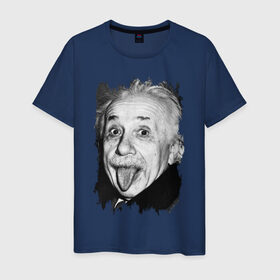 Мужская футболка хлопок с принтом Энштейн показывает язык в Кировске, 100% хлопок | прямой крой, круглый вырез горловины, длина до линии бедер, слегка спущенное плечо. | albert einstein | альберт энштейн | учёный | физика