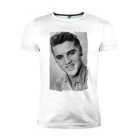 Мужская футболка премиум с принтом Элвис Пресли (Elvis Presley) в Кировске, 92% хлопок, 8% лайкра | приталенный силуэт, круглый вырез ворота, длина до линии бедра, короткий рукав | elvis presley | король | рок н ролл | элвис пресли