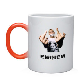 Кружка хамелеон с принтом Eminem Fuck в Кировске, керамика | меняет цвет при нагревании, емкость 330 мл | Тематика изображения на принте: marshal mathers | rap | slim shady