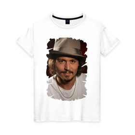 Женская футболка хлопок с принтом Джонни Депп (Johnny Depp) в Кировске, 100% хлопок | прямой крой, круглый вырез горловины, длина до линии бедер, слегка спущенное плечо | johnny depp | голливуд | джонни депп | кинозвезда