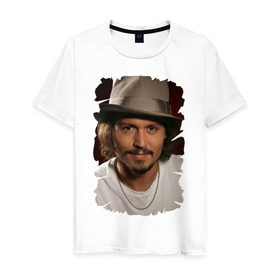 Мужская футболка хлопок с принтом Джонни Депп (Johnny Depp) в Кировске, 100% хлопок | прямой крой, круглый вырез горловины, длина до линии бедер, слегка спущенное плечо. | johnny depp | голливуд | джонни депп | кинозвезда