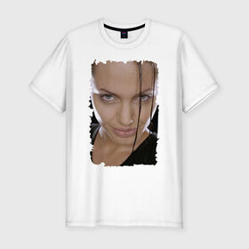 Мужская футболка премиум с принтом Лара Крофт (Анджелина Джоли) в Кировске, 92% хлопок, 8% лайкра | приталенный силуэт, круглый вырез ворота, длина до линии бедра, короткий рукав | анджелина джоли | голливуд | расхитительница гробниц
