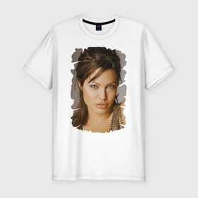 Мужская футболка премиум с принтом Анджелина Джоли в Кировске, 92% хлопок, 8% лайкра | приталенный силуэт, круглый вырез ворота, длина до линии бедра, короткий рукав | angelina jolie | анджелина джоли | кинозвезда