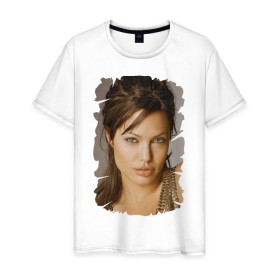 Мужская футболка хлопок с принтом Анджелина Джоли в Кировске, 100% хлопок | прямой крой, круглый вырез горловины, длина до линии бедер, слегка спущенное плечо. | angelina jolie | анджелина джоли | кинозвезда