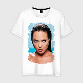 Мужская футболка хлопок с принтом Анджелина Джоли в Кировске, 100% хлопок | прямой крой, круглый вырез горловины, длина до линии бедер, слегка спущенное плечо. | Тематика изображения на принте: 