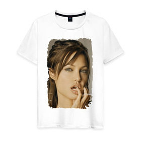 Мужская футболка хлопок с принтом Анджелина Джоли в Кировске, 100% хлопок | прямой крой, круглый вырез горловины, длина до линии бедер, слегка спущенное плечо. | Тематика изображения на принте: angelina jolie | анджелина джоли | кинозвезда