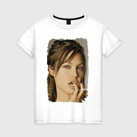 Женская футболка хлопок с принтом Анджелина Джоли в Кировске, 100% хлопок | прямой крой, круглый вырез горловины, длина до линии бедер, слегка спущенное плечо | angelina jolie | анджелина джоли | кинозвезда
