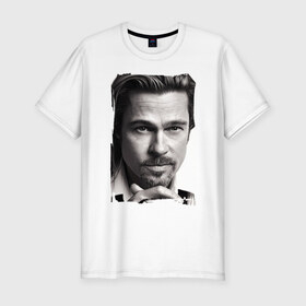 Мужская футболка премиум с принтом Брэд Питт (Brad Pitt) в Кировске, 92% хлопок, 8% лайкра | приталенный силуэт, круглый вырез ворота, длина до линии бедра, короткий рукав | brad pitt | брэд питт | голливуд | кинозвезда