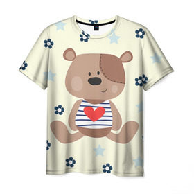Мужская футболка 3D с принтом Мишка в Кировске, 100% полиэфир | прямой крой, круглый вырез горловины, длина до линии бедер | девушкам | медведь | мишка | цветок