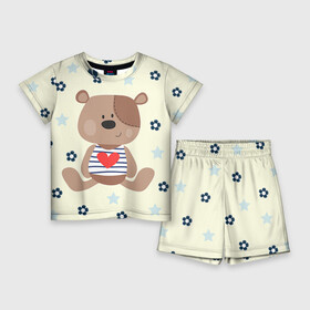 Детский костюм с шортами 3D с принтом Мишка в Кировске,  |  | Тематика изображения на принте: девушкам | медведь | мишка | цветок