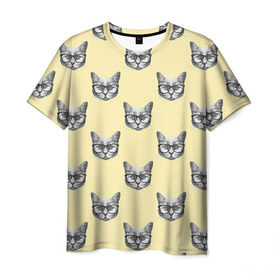 Мужская футболка 3D с принтом Котик в Кировске, 100% полиэфир | прямой крой, круглый вырез горловины, длина до линии бедер | Тематика изображения на принте: киса | котик | кошка | очки