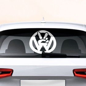Наклейка на авто - для заднего стекла с принтом Volkswagen в Кировске, ПВХ | Точные размеры наклейки зависят от выбранного изображения (ширина не больше 75 мм, высота не больше 45 мм) | автобренд | лого | машина | фольксваген