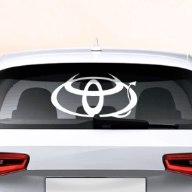 Наклейка на авто - для заднего стекла с принтом Toyota в Кировске, ПВХ | Точные размеры наклейки зависят от выбранного изображения (ширина не больше 75 мм, высота не больше 45 мм) | автобренд | лого | машина | тойота
