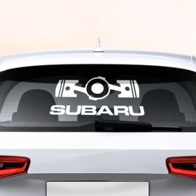 Наклейка на авто - для заднего стекла с принтом Subaru в Кировске, ПВХ | Точные размеры наклейки зависят от выбранного изображения (ширина не больше 75 мм, высота не больше 45 мм) | Тематика изображения на принте: автобренд | лого | машина | субару
