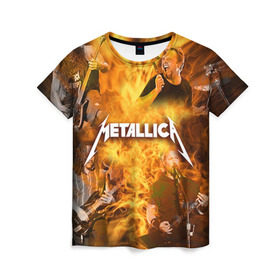 Женская футболка 3D с принтом METALLICA в Кировске, 100% полиэфир ( синтетическое хлопкоподобное полотно) | прямой крой, круглый вырез горловины, длина до линии бедер | metallica | rock | металлика | метла | рок