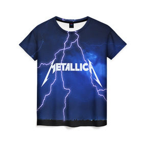 Женская футболка 3D с принтом METALLICA в Кировске, 100% полиэфир ( синтетическое хлопкоподобное полотно) | прямой крой, круглый вырез горловины, длина до линии бедер | metallica | rock | металлика | рок