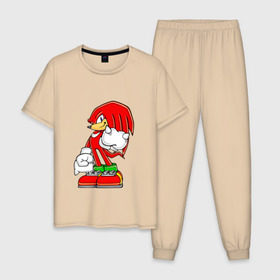 Мужская пижама хлопок с принтом Knuckles в Кировске, 100% хлопок | брюки и футболка прямого кроя, без карманов, на брюках мягкая резинка на поясе и по низу штанин
 | knukles | sonic | ехидна | наклз | соник