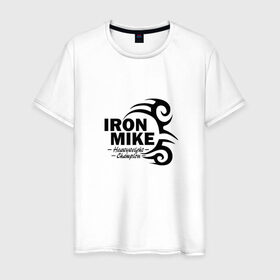 Мужская футболка хлопок с принтом Iron Mike Tyson в Кировске, 100% хлопок | прямой крой, круглый вырез горловины, длина до линии бедер, слегка спущенное плечо. | Тематика изображения на принте: майк тайсон